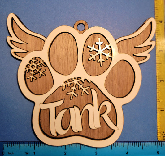 Personalized Memorial Paw Print Ornament with Wings